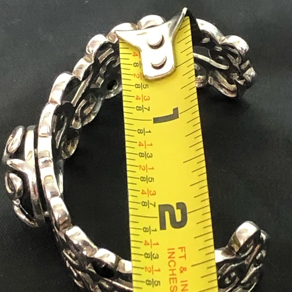 BARSE Sterling Silver Scroll Filigree Overlay Black Onyx Cabochon Cuff Bracelet - Picture 6 of 15